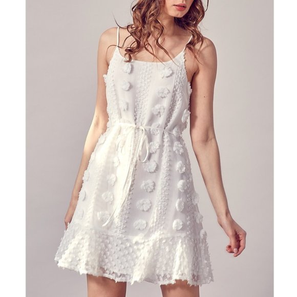 IDEM DITTO White Textured Flowers Mini Dress - Picture 1 of 5